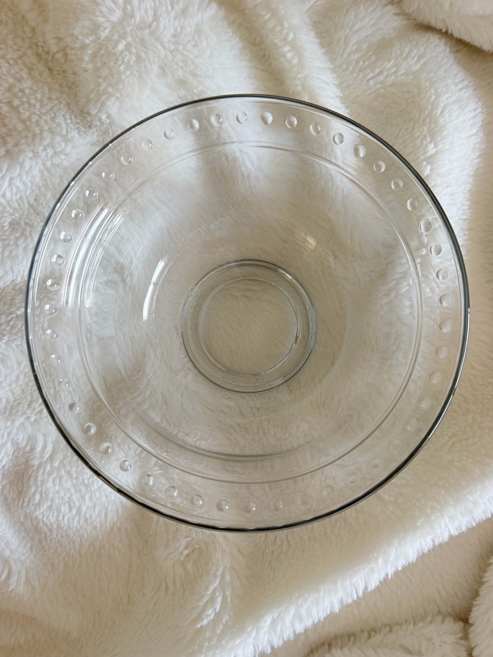 Vintage Style Clear Glass Bowl with Beaded Rim Hobnail Accent Home Decor Dish